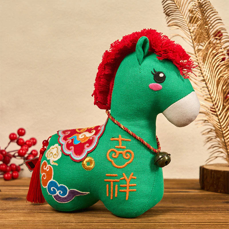 Buddha Stones Year of the Horse Copper Red String Fu Character Embroidery Prosperity Home Decoration