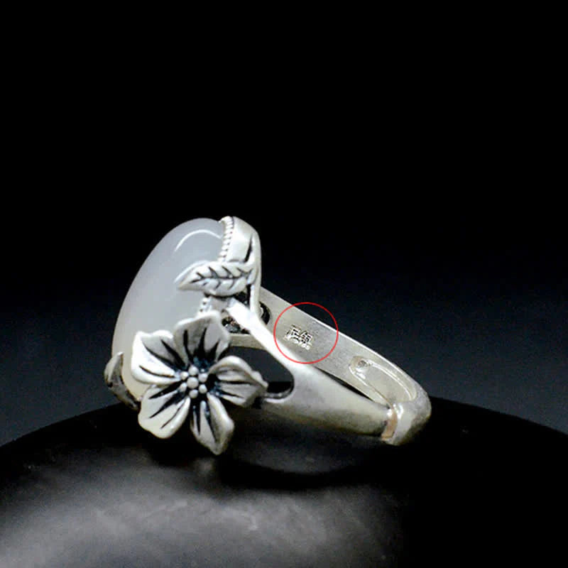Buddha Stones 990 Sterling Silver Natural Chalcedony Plum Positive Harmony Ring