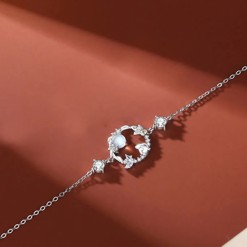 Buddha Stones 925 Sterling Silver Year of the Rabbit Moonstone Moon Flower Pattern Necklace Pendant Bracelet Earrings
