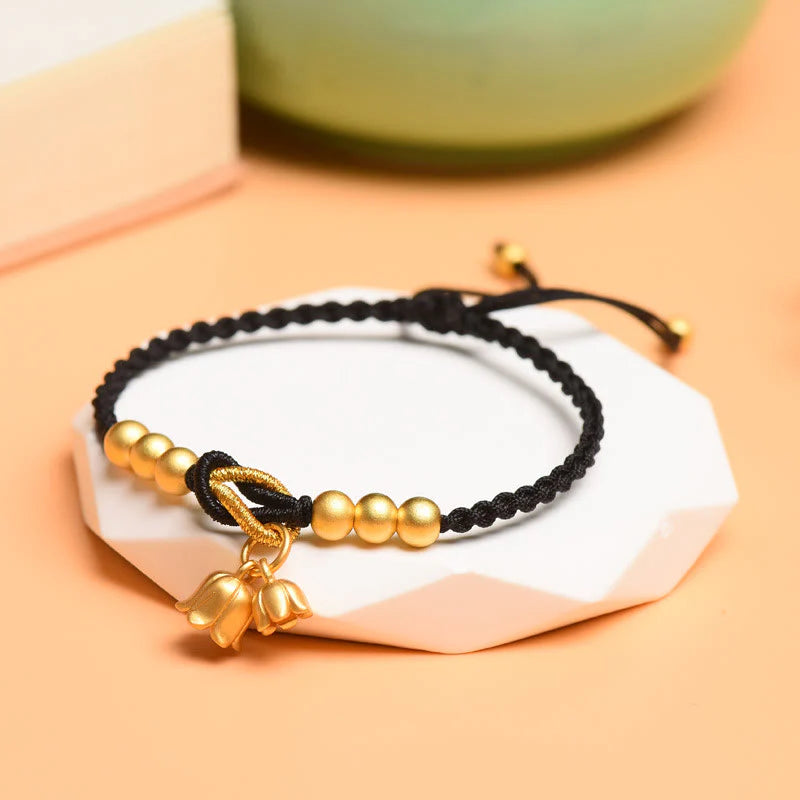 Buddha Stones Handcrafted Lily Of The Valley Flower Charm Design Luck Protection Braided Bracelet