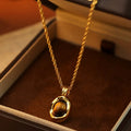 Buddha Stones Tiger Eye Red Agate Copper Plated Gold Chain Properity Necklace Pendant