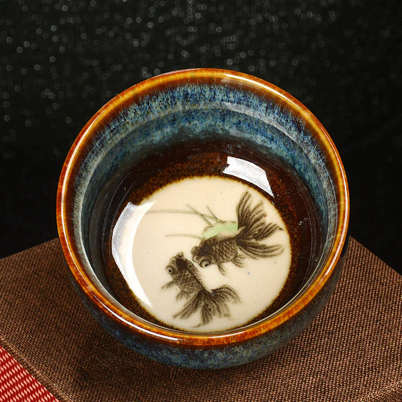 Buddha Stones Lotus Dragon Phoenix Koi Fish Chinese Jianzhan Ceramic Teacup Kung Fu Tea Cup 110ml