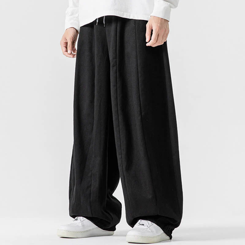 Buddha Stones Fall Solid Color Cotton Elastic Waist Men's Harem Pants With Pockets