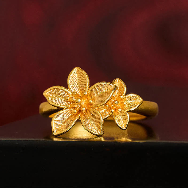 Buddha Stones Lilac Flower Adjustable 24k Gold Plated Copper Brass Ring