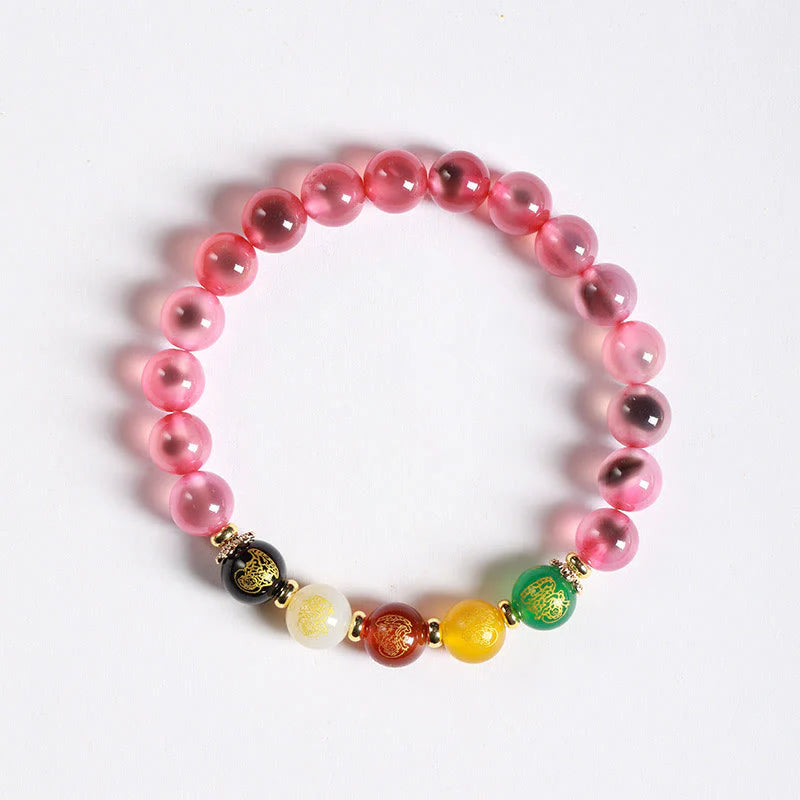Buddha Stones Natural Colorful Candy Agate Five Gods Of Wealth Harmony Bracelet