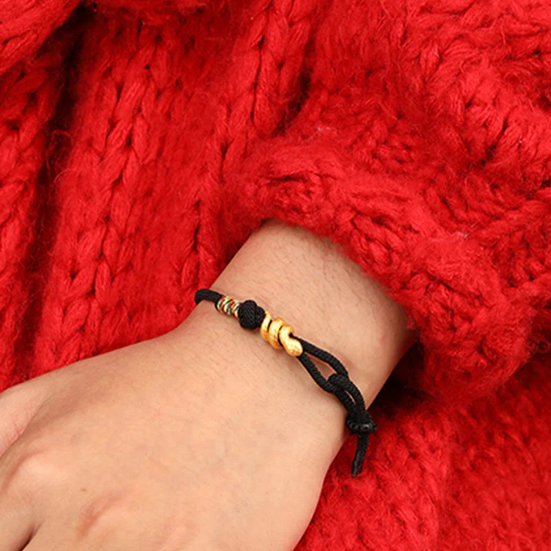 Buddha Stones 999 Gold Year of the Snake Design Handmade Luck Protection Rope Braided Bracelet (Extra 30% Off | USE CODE: FS30)