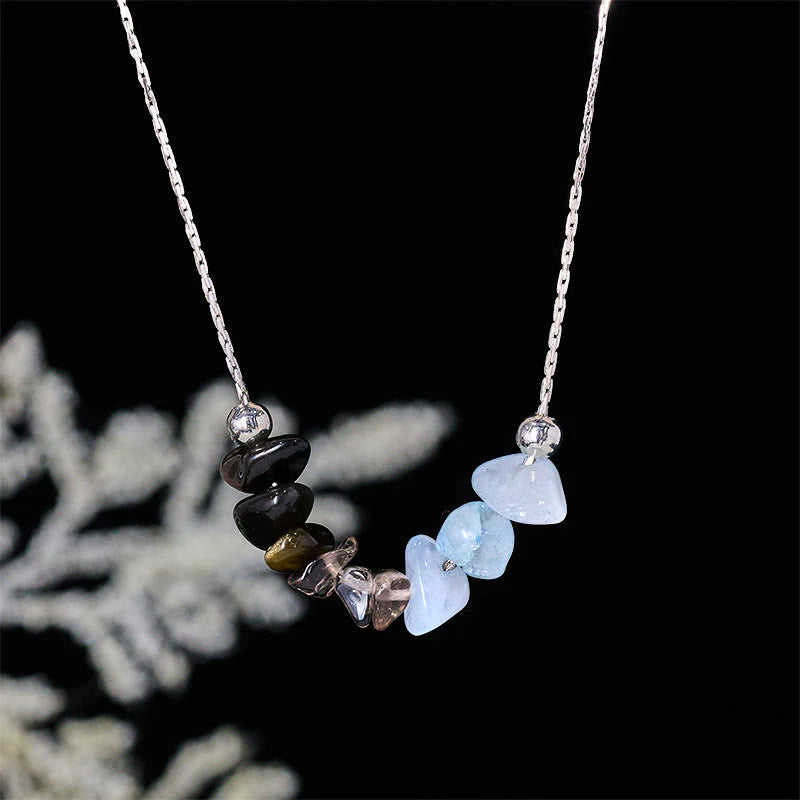 Buddha Stones Black Obsidian Smoky Quartz Garnet Aquamarine Strawberry Quartz Pink Crystal Strength Necklace Pendant