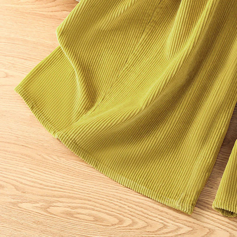 Buddha Stones Plain Elastic Waist Women's Cropped 7-8 Length Wide Leg Corduroy Pants