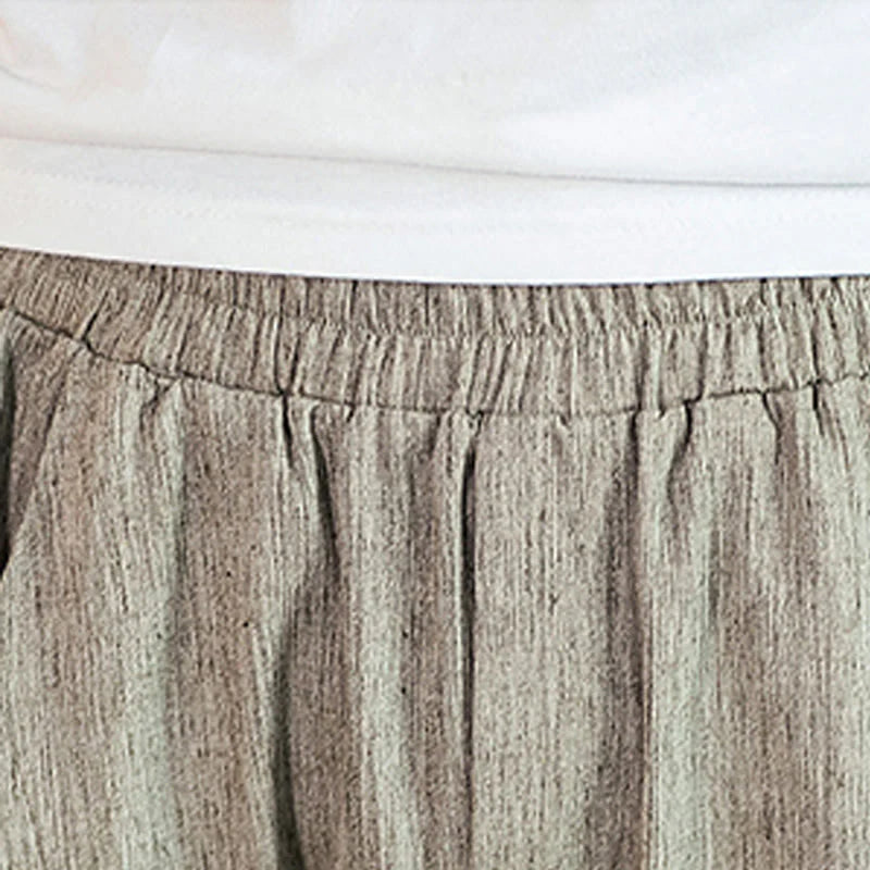 Buddha Stones Casual Solid Color Drawstring Men's Elastic Waistband Cotton Linen Pants With Pockets