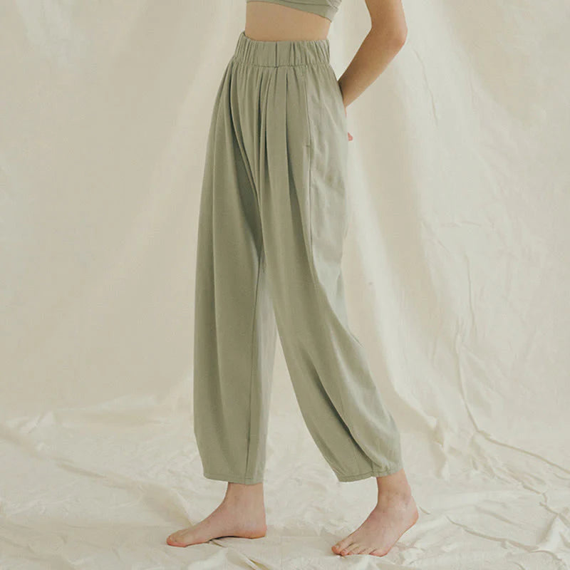 Buddha Stones Casual Plain Breathable Loose Women's Leica Harem Pants With Pockets