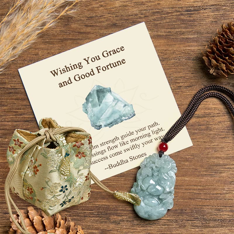 Buddha Stones Wishing You Grace and Good Fortune Jade Horse Necklace Includes Gift Message Card