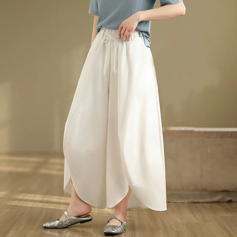Buddha Stones Summer Vintage Lace-Up Women's Wide Leg Split Pants With Pockets