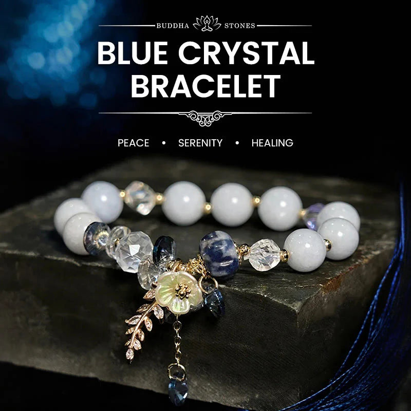 Buddha Stones Sending You Peace and Grace Blue Crystal Flower Bracelet Includes Gift Message Card
