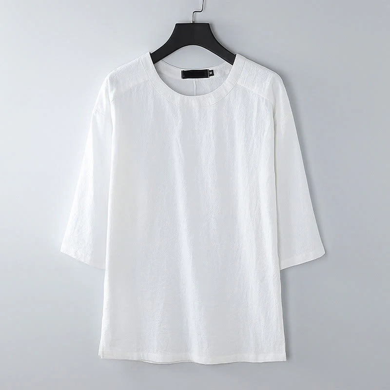 Buddha Stones Summer Casual Crew Neck Men's Half Sleeve Cotton Linen T-Shirt