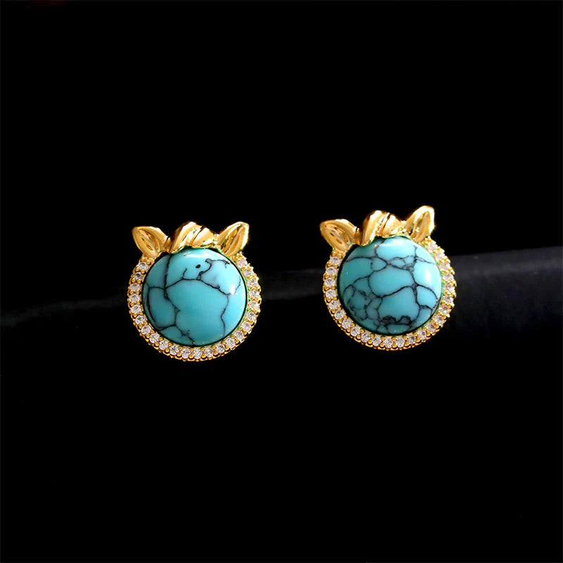 Buddha Stones Horse-Ear Shaped Copper Turquoise Balance Earrings