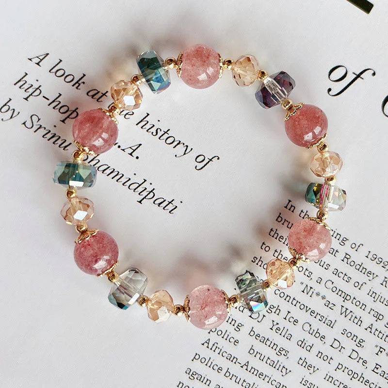 Buddha Stones Natural Strawberry Quartz Colorful Crystal Positive Bracelet