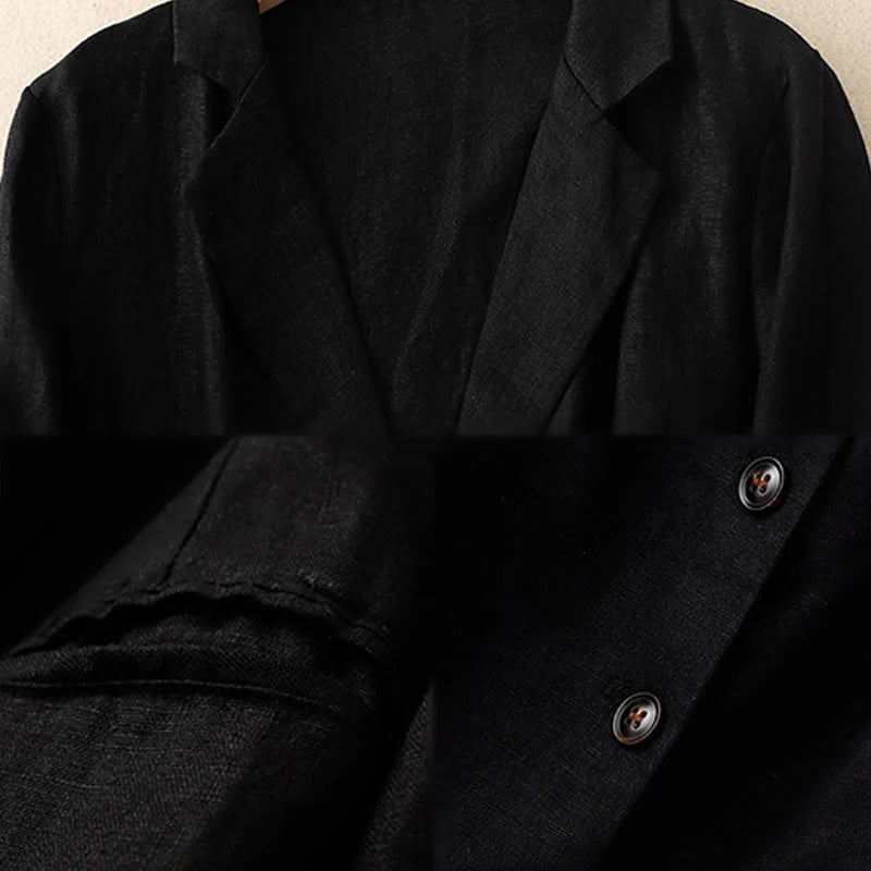 Buddha Stones Commute Retro Pure Color Lapel Cotton Linen Women's Jacket With Pockets