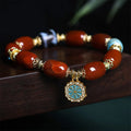 Buddha Stones Natural South Red Agate Bagua Dzi Bead Power Bracelet