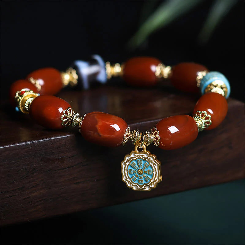 Buddha Stones Natural South Red Agate Bagua Dzi Bead Power Bracelet