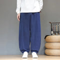 Buddha Stones Fall Sports Men's Pure Color Button Design Cotton Pants With Pockets