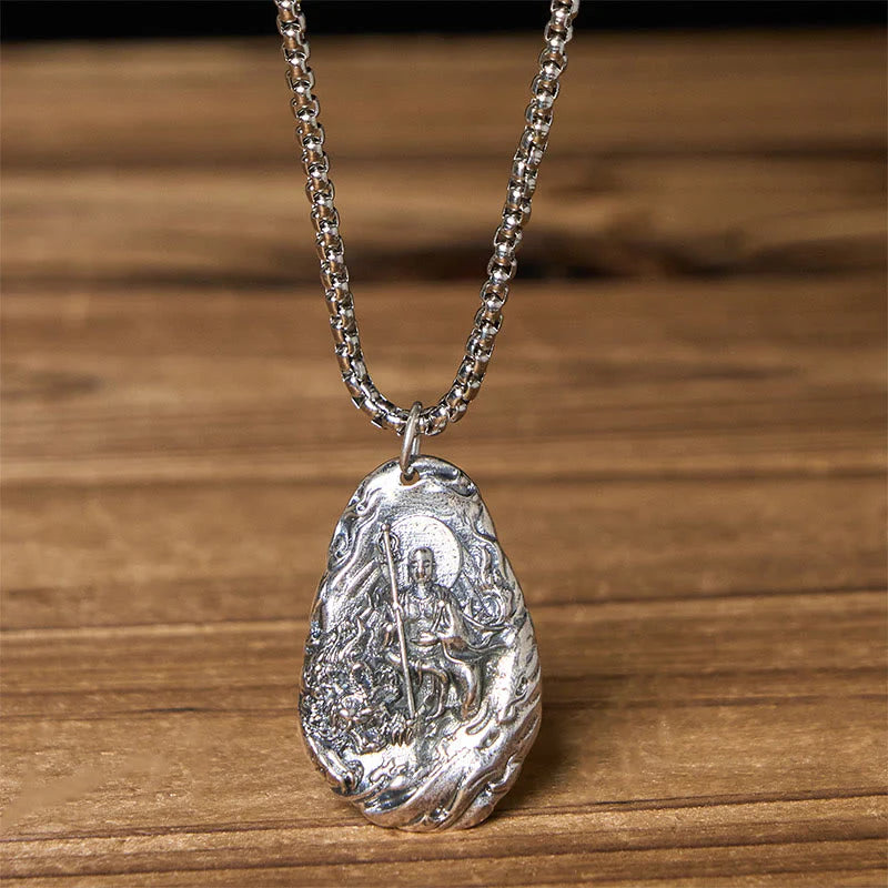 Buddha Stones Copper Kṣitigarbha Dizang Bodhisattva Compassion Pendant Necklace