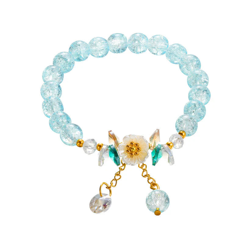 Buddha Stones Simple Design Flower Charm Glass Bead Bracelet