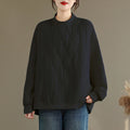 Buddha Stones Fall Solid Curved design Crew Neck Long Sleeve Women's Cotton Sweatshirt With Pockets