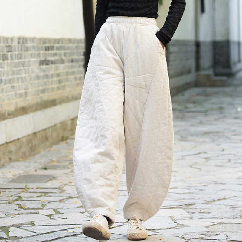 Buddha Stones Plain Cotton Thick Women's 7-8 Length Pants With Pockets