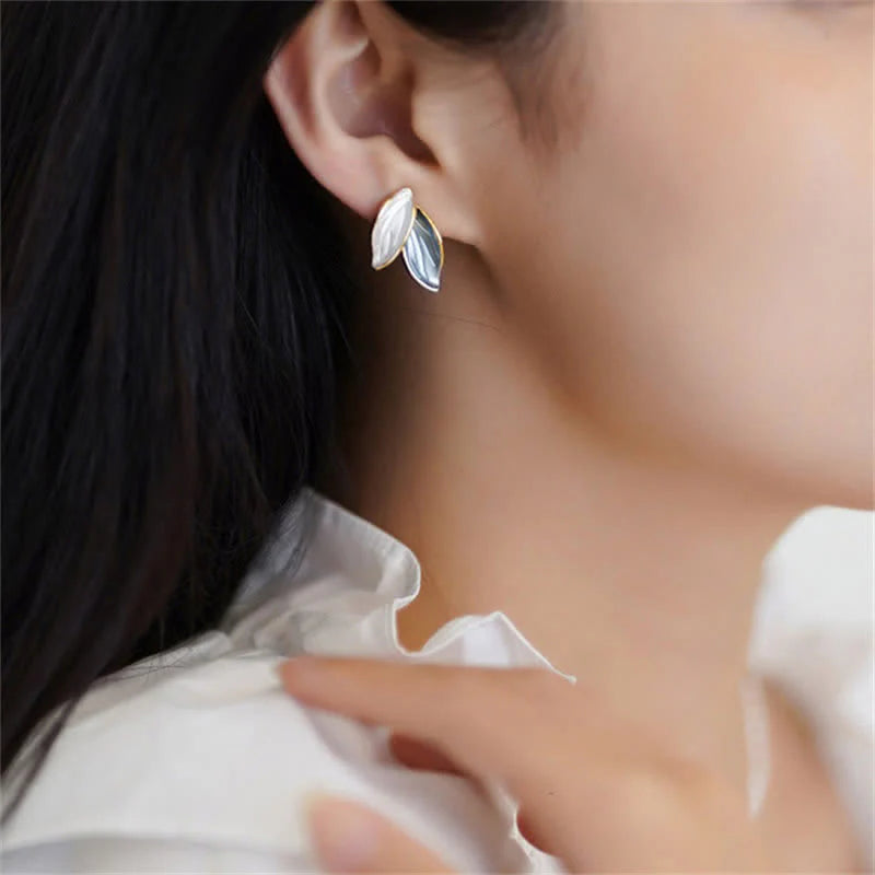 Buddha Stones Leaf Design Luck Stud Earrings