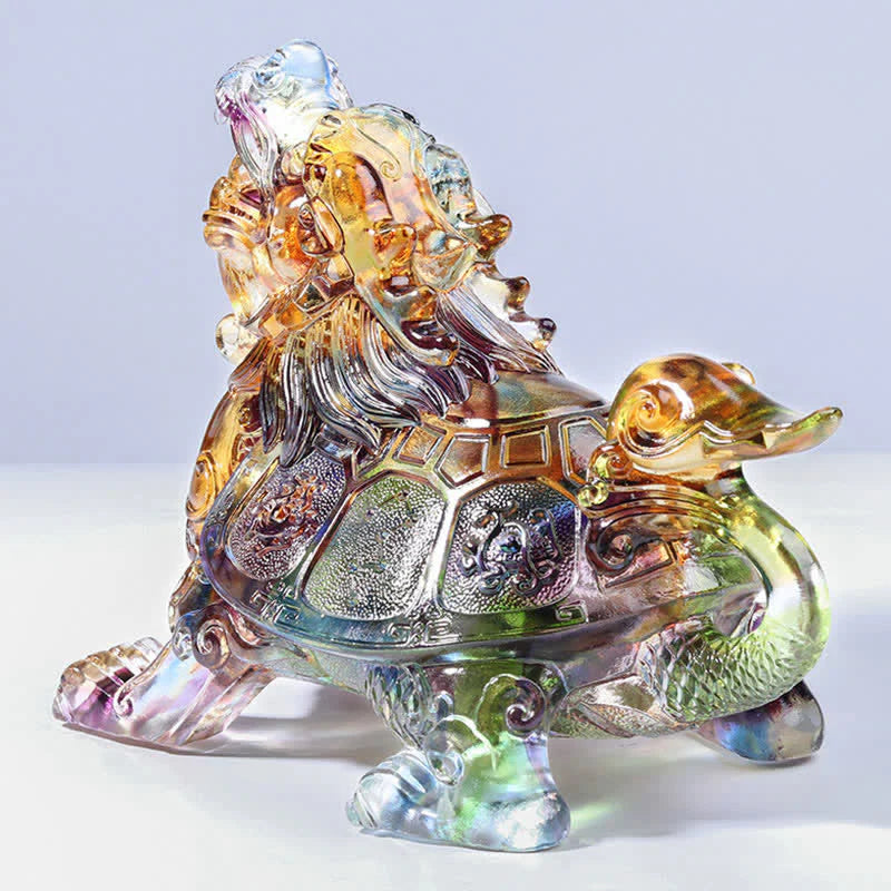 Buddha Stones Feng Shui Dragon Turtle Handmade Liuli Crystal Art Piece Home Office Decoration