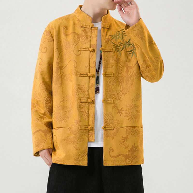 Buddha Stones Bamboo Dragon Frog-Button Desgin Long Sleeve Men's Jacket