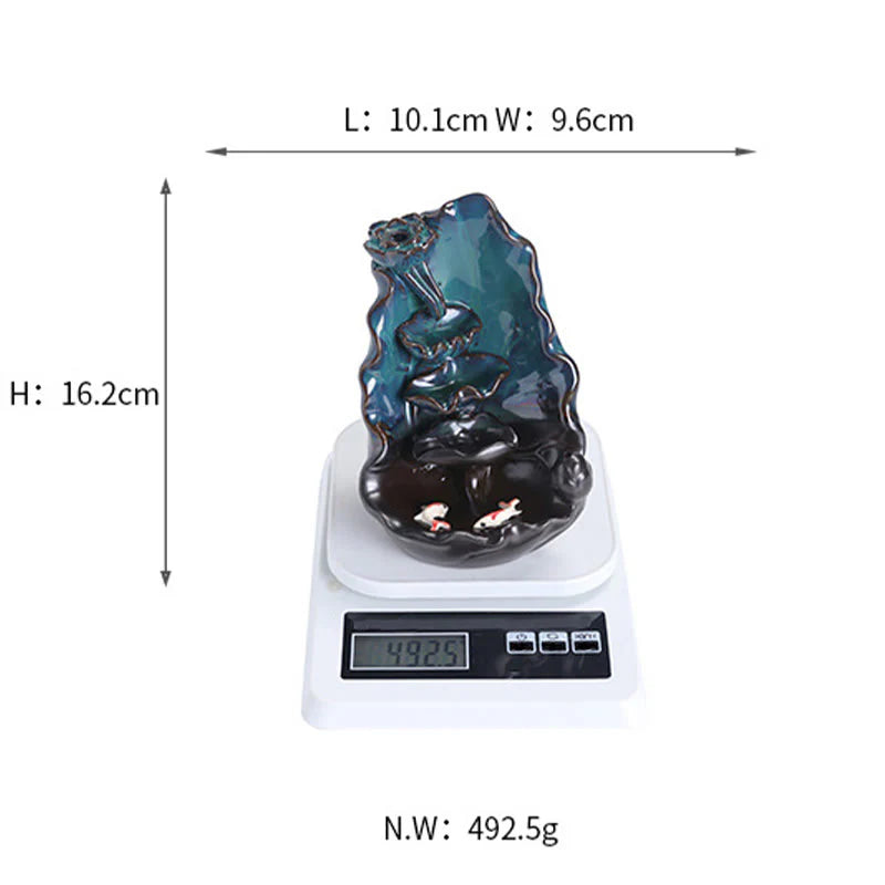 Buddha Stones Blue Lotus Leaf Ceramic Backflow Smoke Fountain Spiritual Incense Burner Decoration
