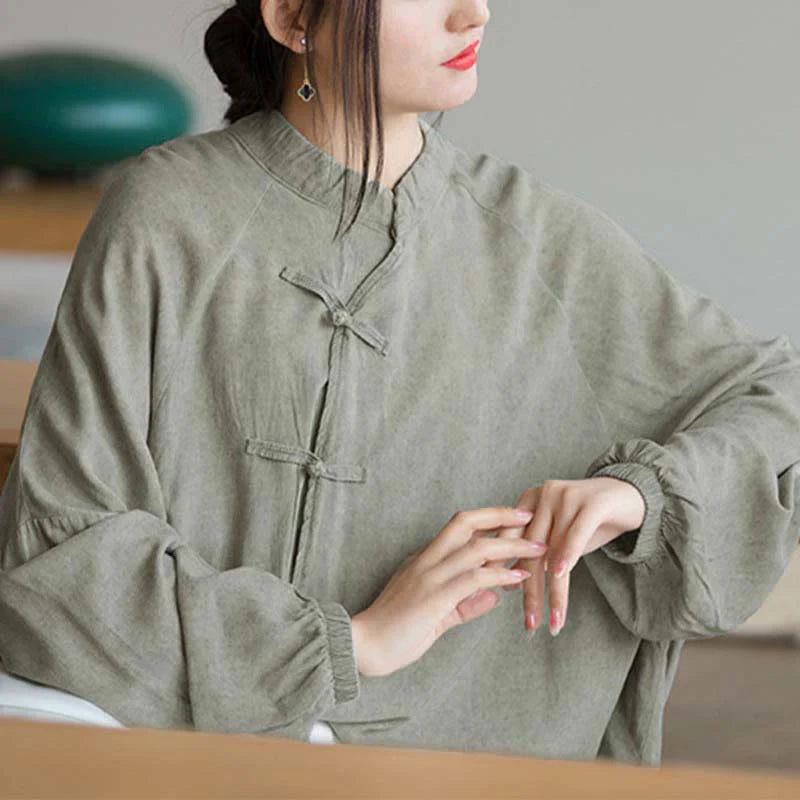 Buddha Stones Frog-Button Long Sleeve Shirt Zen Tai Chi Meditation Top Hanfu Clothing Jacket