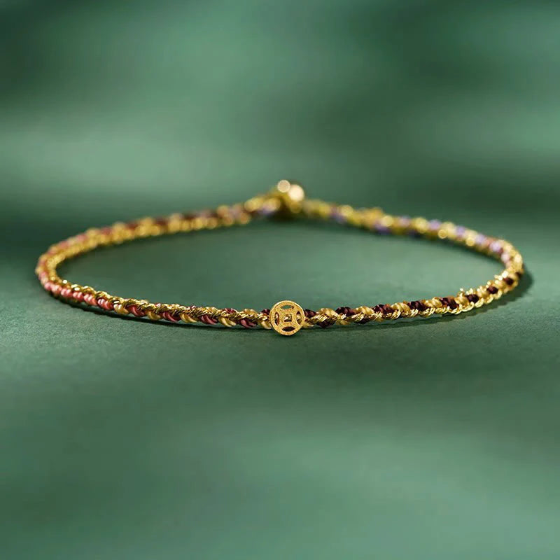 Buddha Stones Colorful Rope Luck Coin Bead Abundance Extra Thin Braided Bracelet