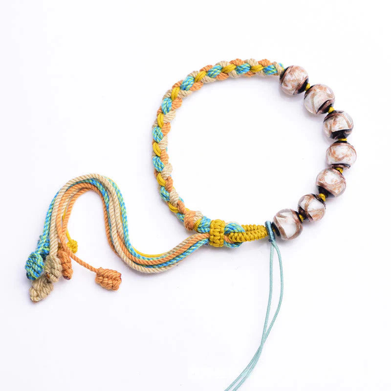 Buddha Stones Tibet Liuli Glass Wishing Health And Safety String Bracelet
