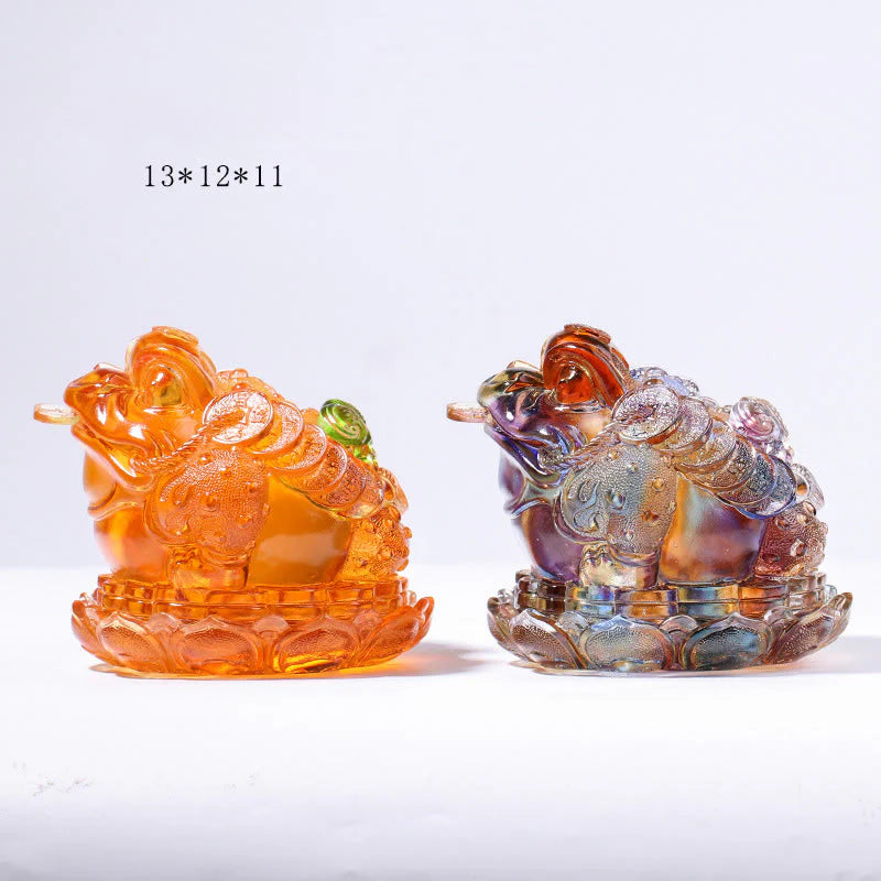 Buddha Stones Feng Shui Frog Coins Handmade Liuli Crystal Art Piece Wealth Home Office Decoration