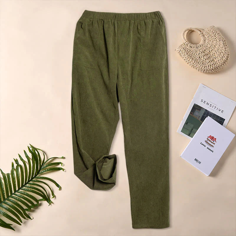 Buddha Stones Women's Commute Pure Color Corduroy Pants With Pockets