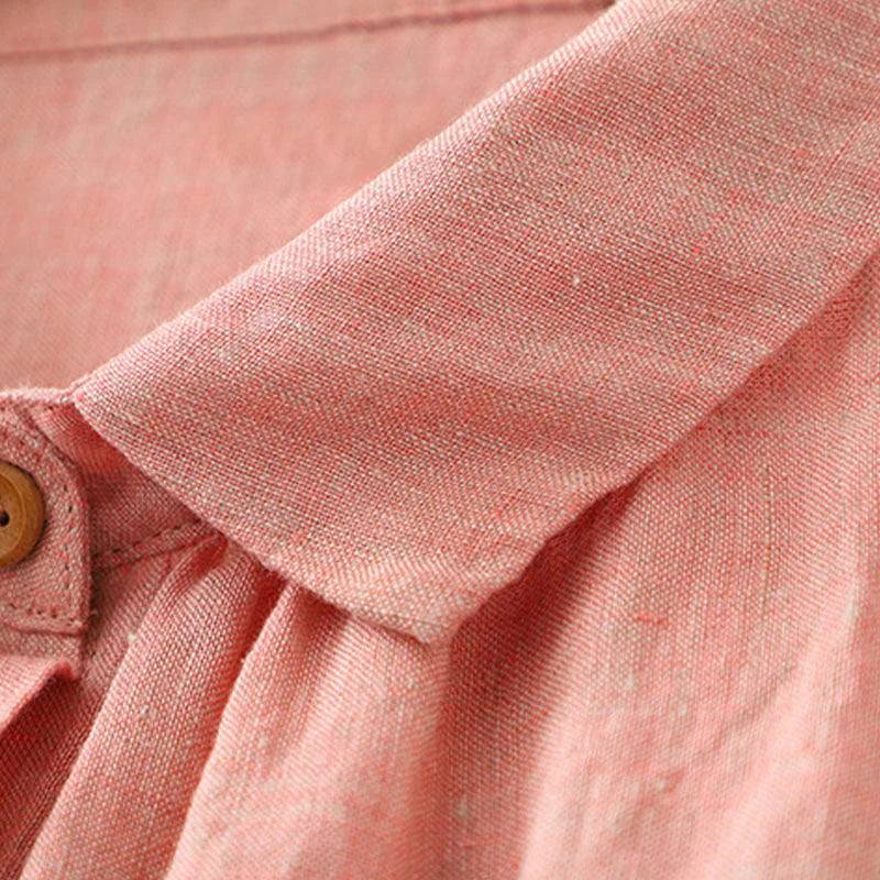 Buddha Stones Casual Plain Buttons Women's Cotton Linen Half Sleeve Shirt