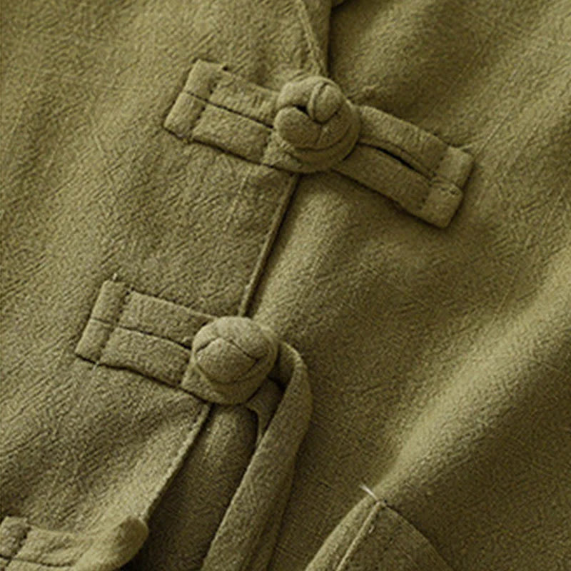 Buddha Stones Women's Cotton Linen Frog-Button Long Sleeve Jacket With Pockets
