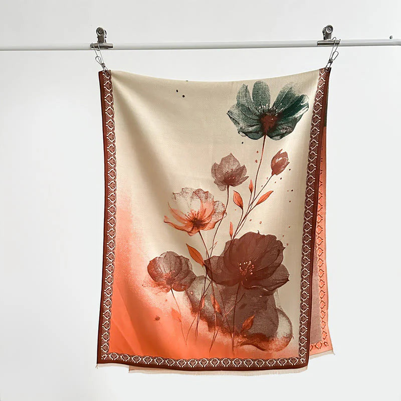 Buddha Stones Winter Ink Painting Lotus Flowers Leaves Pattern Soft Scarf Shawl