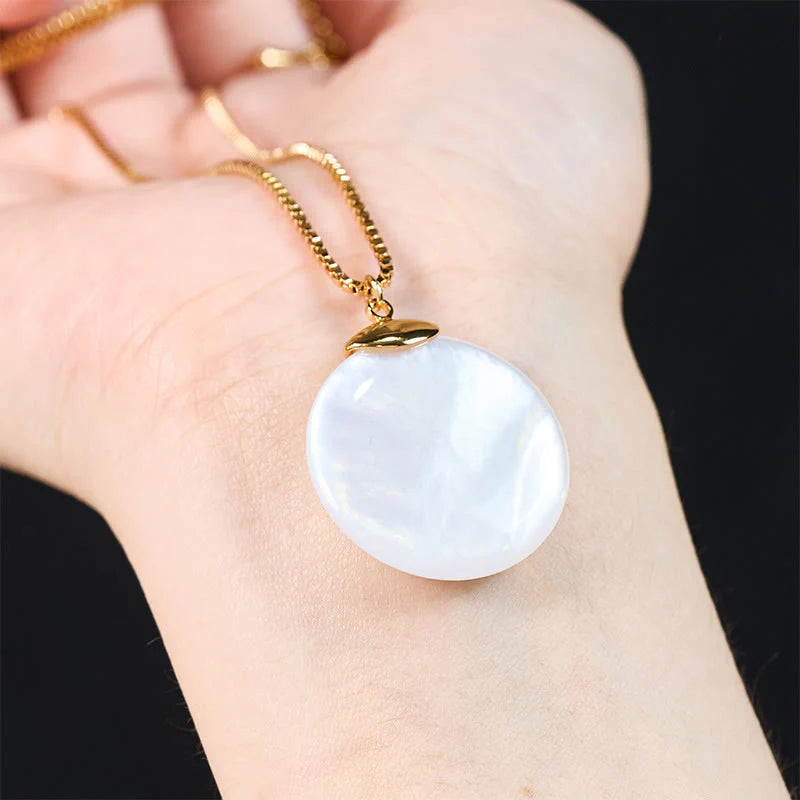 Buddha Stones Round Tridacna Stone Calm Necklace Pendant