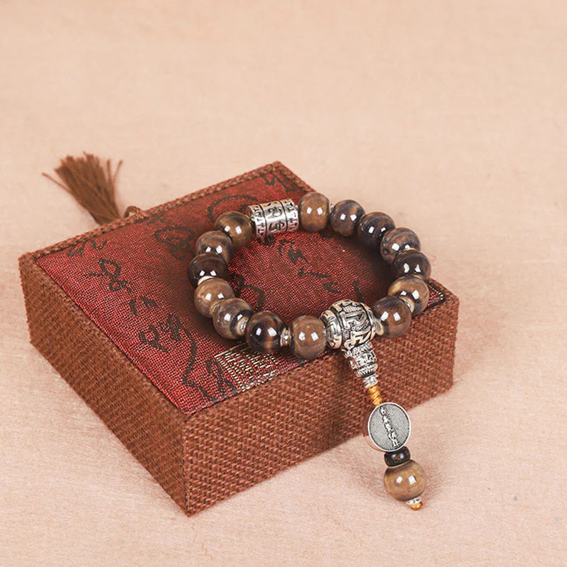 Buddha Stones Tibet Om Mani Padme Hum Prayer Wheel Dorje Vajra Engraved Glass Bead Wisdom Bracelet (Extra 35% Off | USE CODE: FS35)
