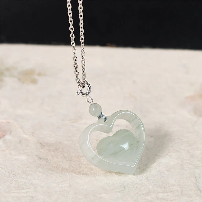 Buddha Stones Hollow Love Heart Jade Abundance Necklace Pendant