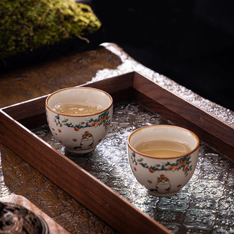 Buddha Stones Cute Cat Butterfly Teacup Kung Fu Tea Cup