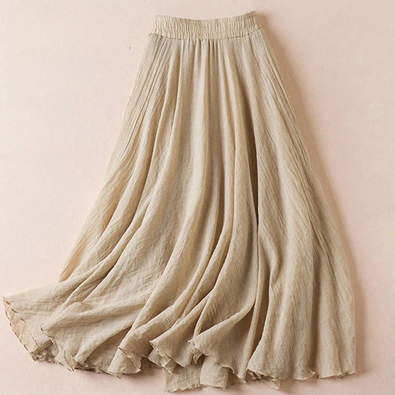 Buddha Stones Vintage Casual Pure Color High Waist Cotton Women's Skirt