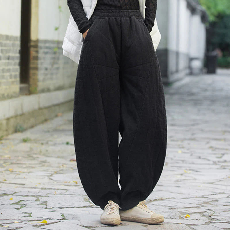 Buddha Stones Plain Cotton Thick Women's 7-8 Length Pants With Pockets