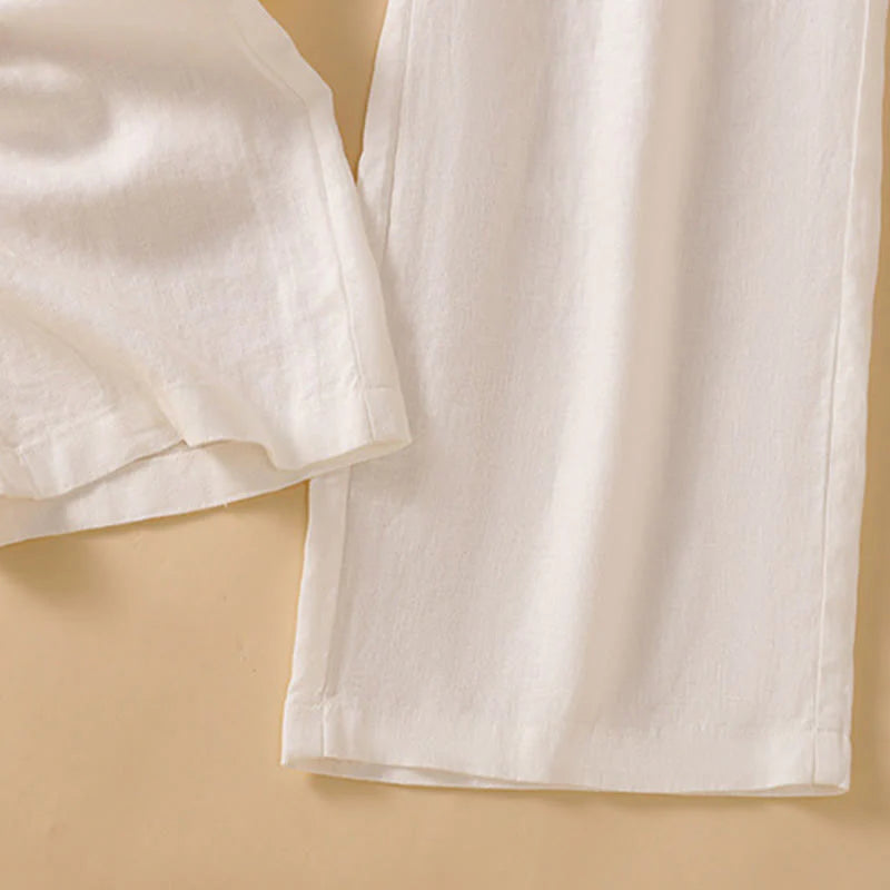 Buddha Stones Casual Straight Leg Design Cotton Women's 7-8 Length Wide Leg Pants With Pockets
