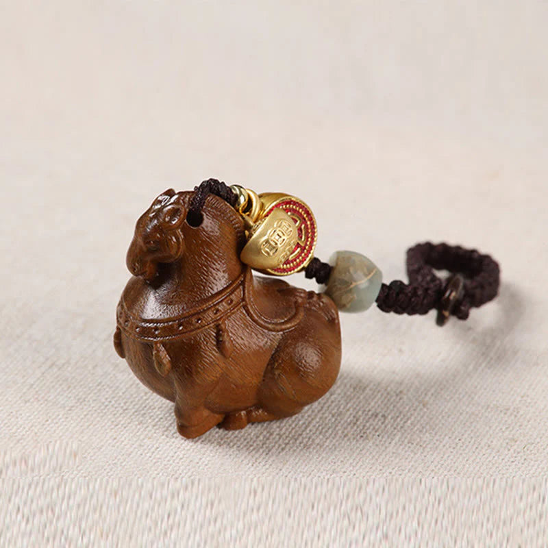 Buddha Stones Year Of The Horse Fu Character Small Leaf Red Sandalwood Various Sandalwood Balance Key Chain