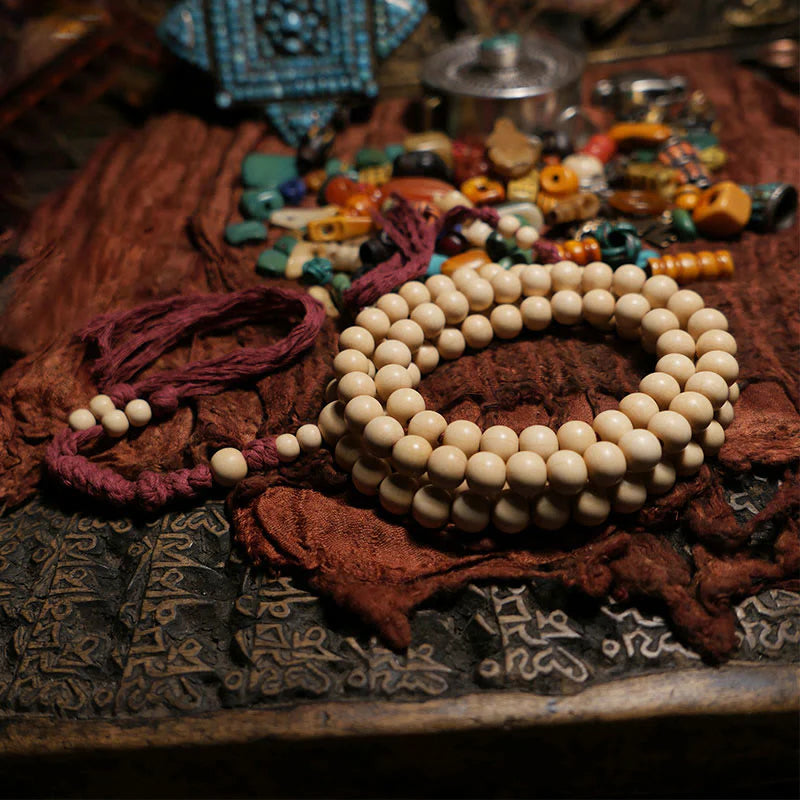 Buddha Stones 108 Mala Beads Abelia Biflora Wood Warding Off Evil Spirits Wrist Mala