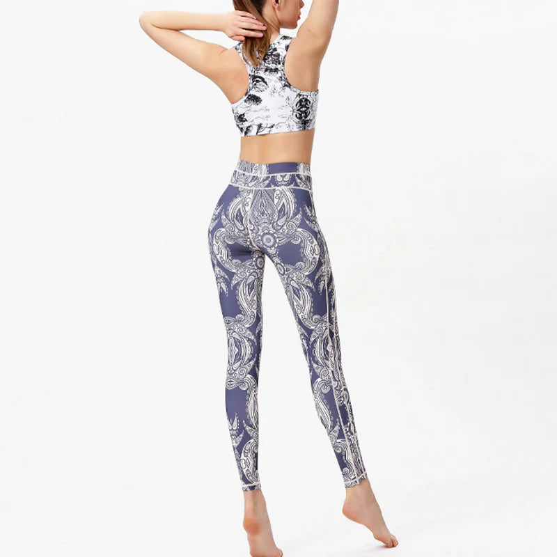 Buddha Stones Flowers Leaves Print Pants Sports Fitness Yoga Leggings Women's Yoga Pants